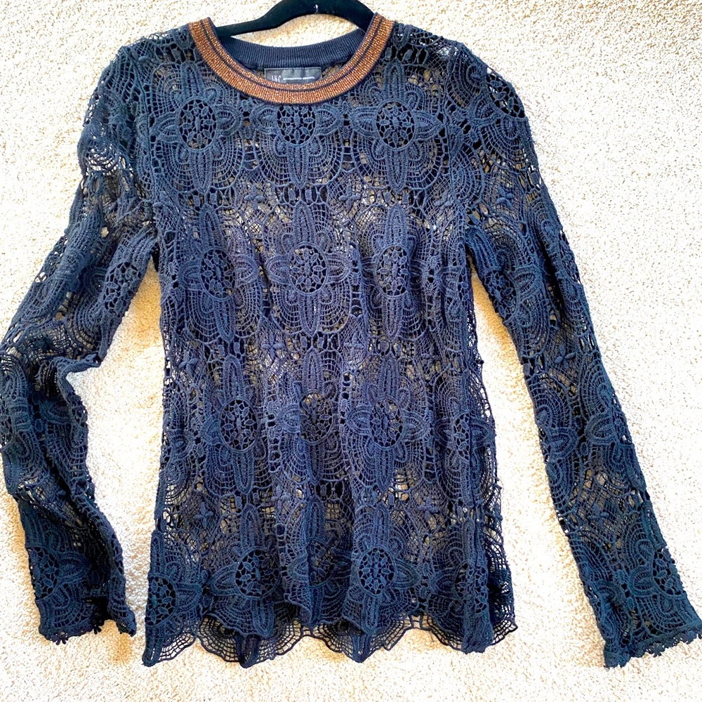 INC Black Lace Top